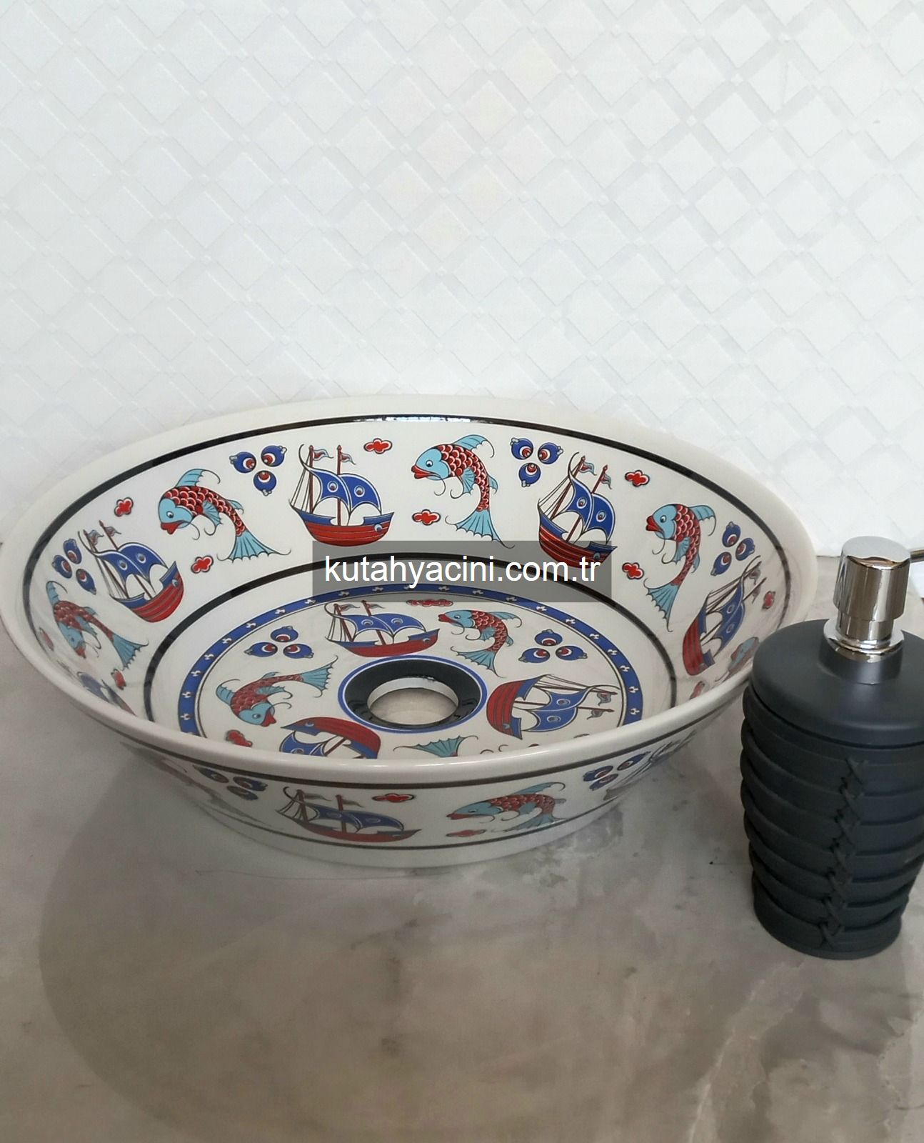 Porselen El Dekor Çinili Lavabo 41 x11 cm-5